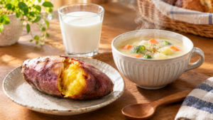 焼き芋と一緒に飲むべきおすすめのドリンク(ノンカフェイン茶・牛乳・スープ)